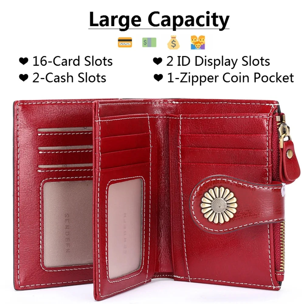 Small Women Wallet Genuine Leather Bifold Purse RFID Blocking Card Holder