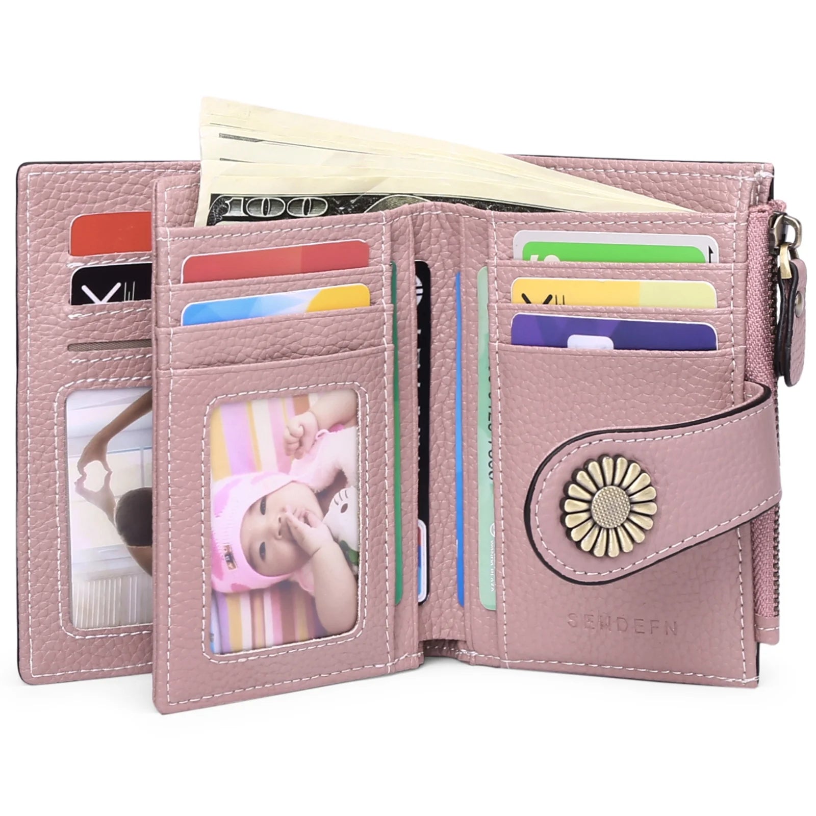 Small Women Wallet Genuine Leather Bifold Purse RFID Blocking Card Holder