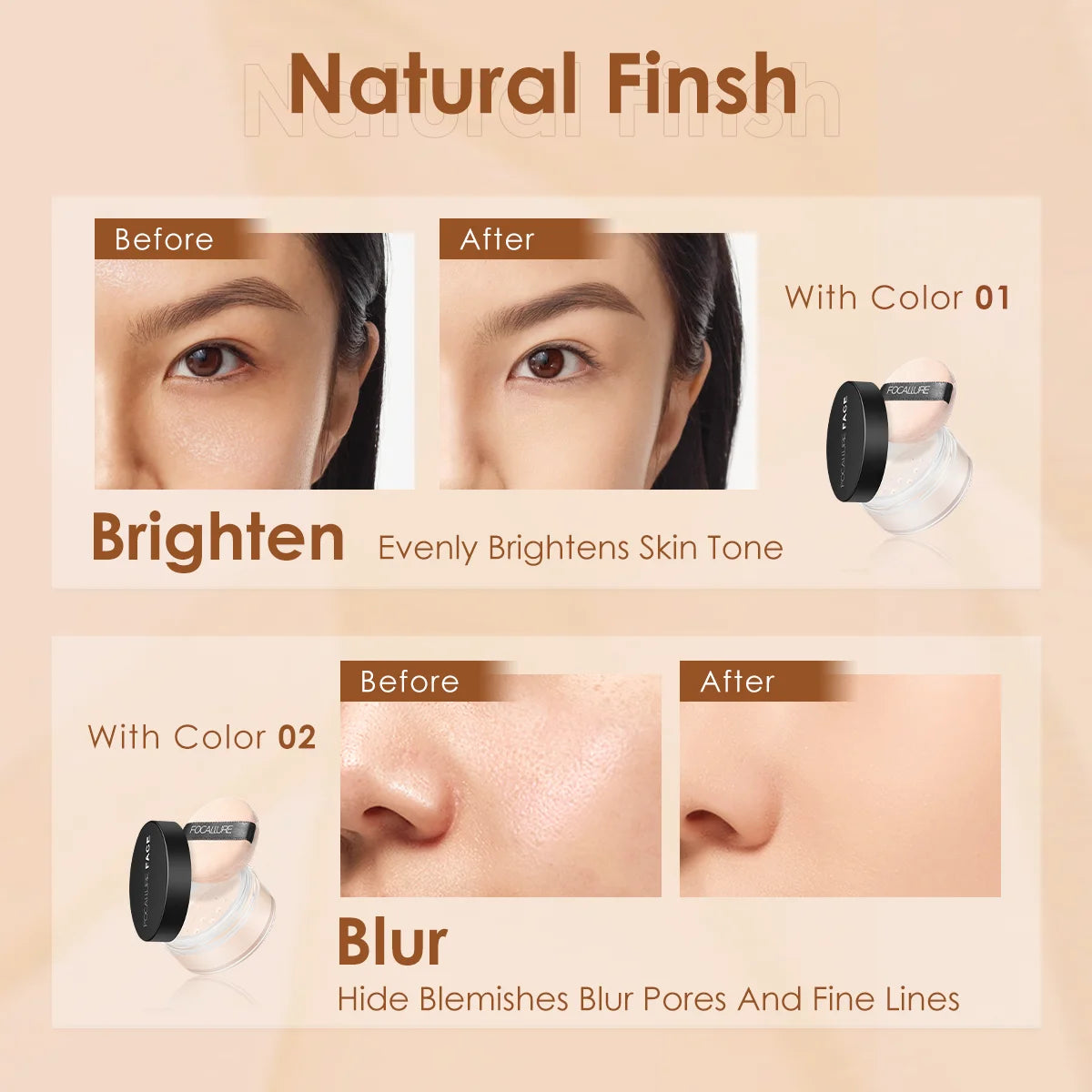 FOCALLURE 9 Colors Oil-control Loose Powder Waterproof Long-lasting Full Coverage Face Compact Setting Powder Makeup Cosmetics