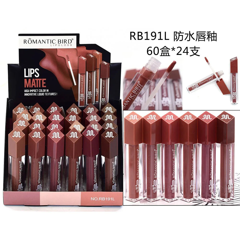 24Pcs Matte Nude Liquid Lipstick Pack Set 6 Colors 24 Hour Long-lasting Waterproof Velvet Lip Stick Lip Gloss for Women