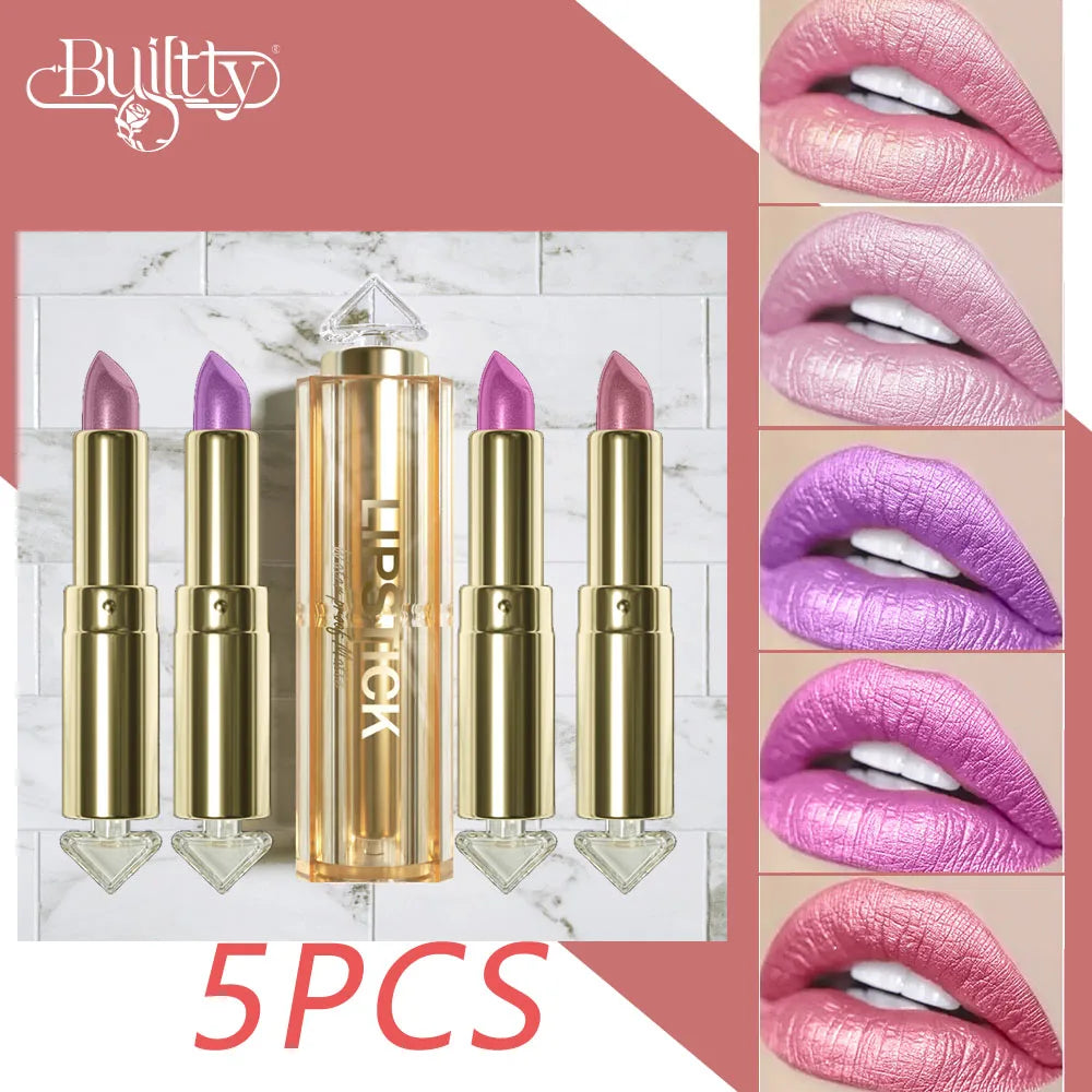 Beauty Glitter Shimmer Matte Lipstick Waterproof Set 5 Colors Shinning Long Lasting Waterproof Colourful Lipstick Set (5 PCS)