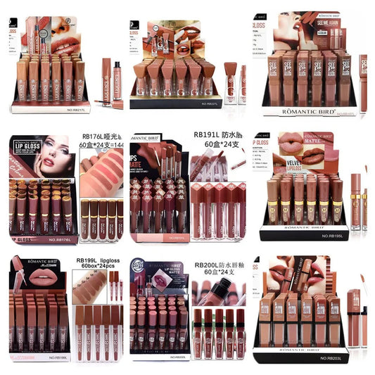 24Pcs Matte Nude Liquid Lipstick Pack Set 6 Colors 24 Hour Long-lasting Waterproof Velvet Lip Stick Lip Gloss for Women