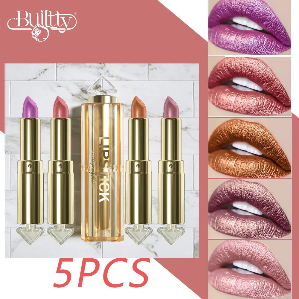 Beauty Glitter Shimmer Matte Lipstick Waterproof Set 5 Colors Shinning Long Lasting Waterproof Colourful Lipstick Set (5 PCS)