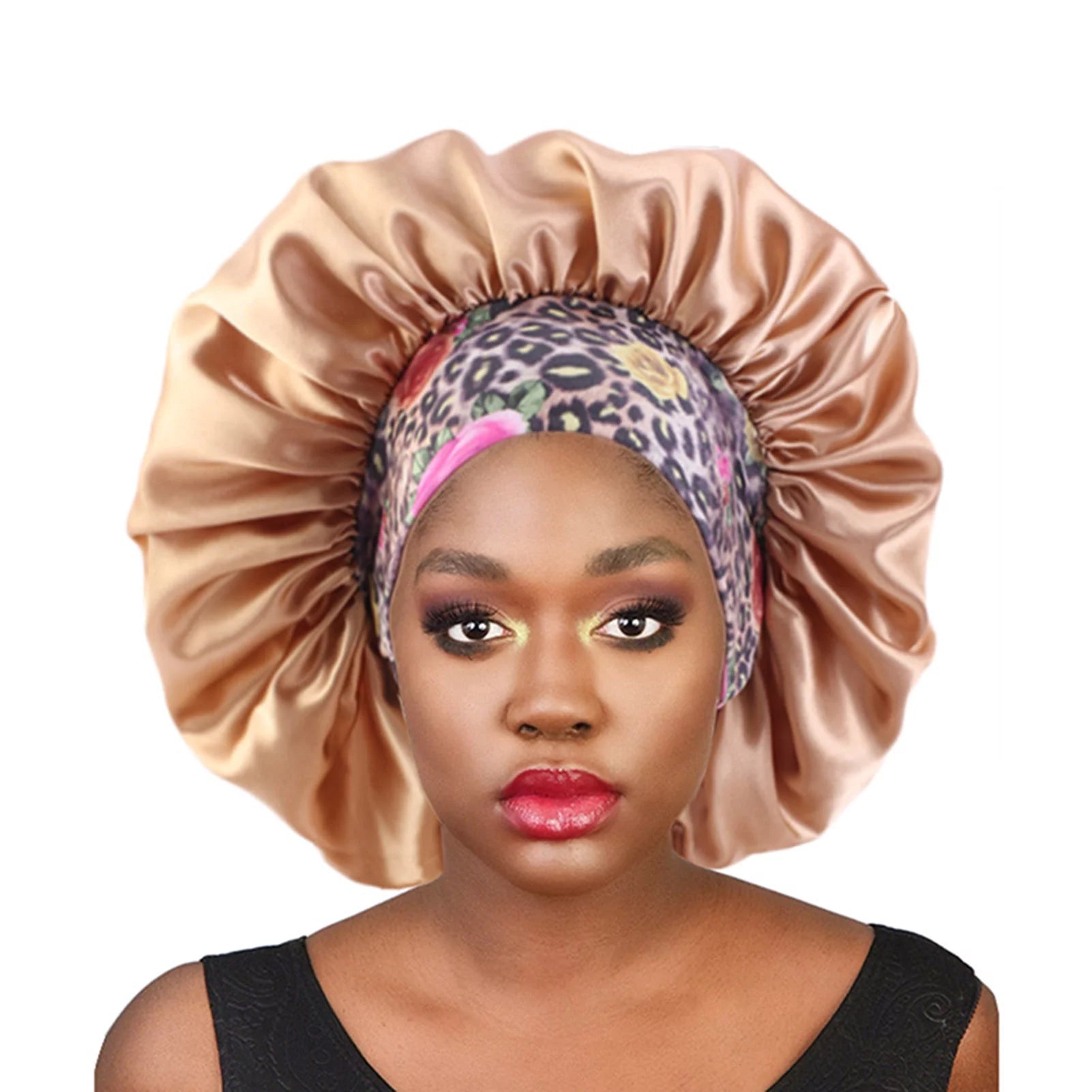 3 Pcs Hair Bonnets for Women, Satin Hair Bonnet for Sleeping, Silk Bonnet for Curly Hair, Satin Bonnet for Black Women Big Capacity(Gold)